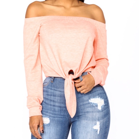 Heather Orange Long Sleeve Off Shoulder Crop Top - Picture 3 of 8
